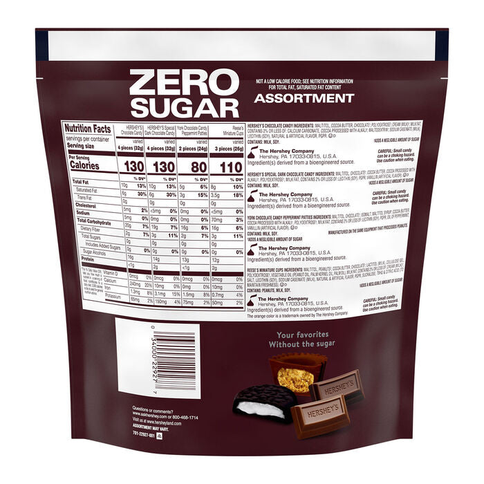 HERSHEY'S, REESE'S and YORK Zero Sugar Assorted Flavored Candy Variety Bag, 15.5 oz