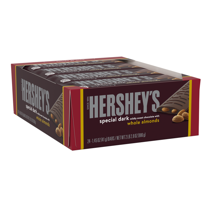 Limited Edition (Holiday)：HERSHEY'S Special Dark Chocolate with Whole Almonds Candy Bars, 1.45 oz (24 Count)