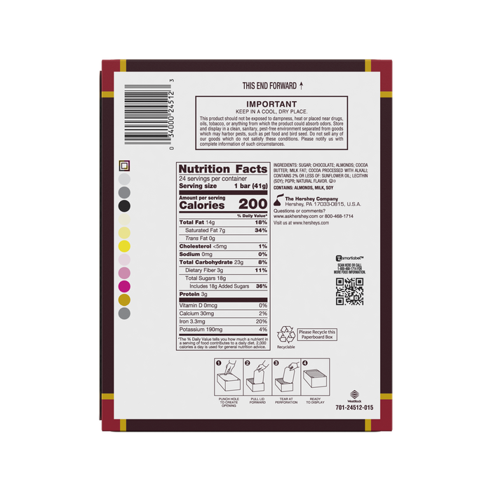 Limited Edition (Holiday)：HERSHEY'S Special Dark Chocolate with Whole Almonds Candy Bars, 1.45 oz (24 Count)