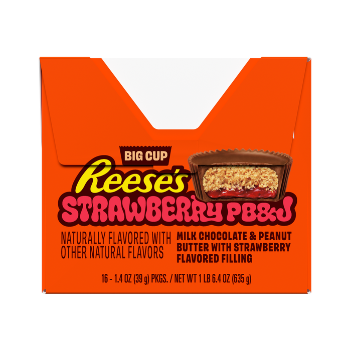 REESE'S Big Cup PB&J Tazas de mantequilla de cacahuete de chocolate con leche y fresa, 1.4 oz (paquete de 16)