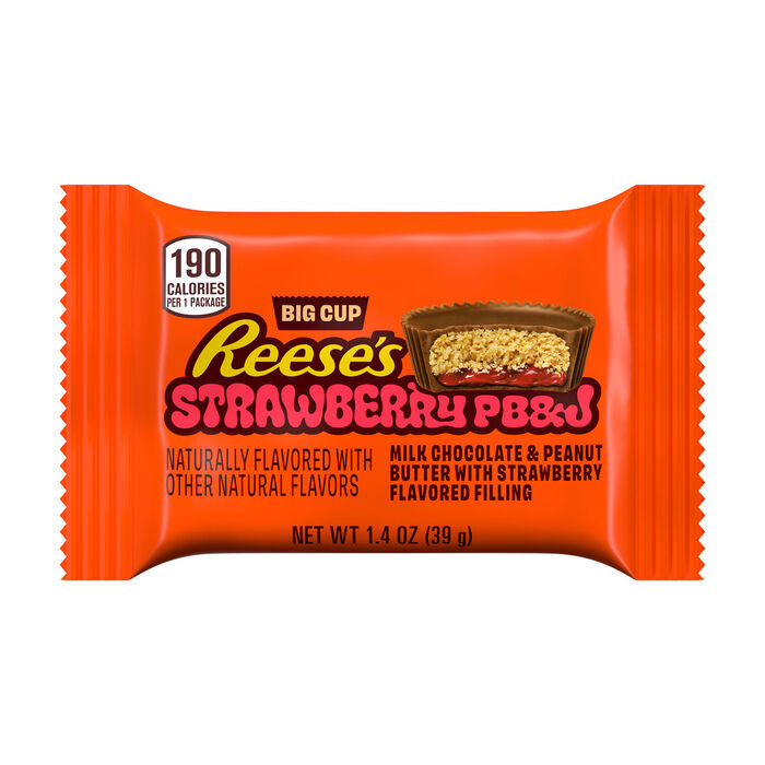 REESE'S Big Cup PB&J Tazas de mantequilla de cacahuete de chocolate con leche y fresa, 1.4 oz (paquete de 16)