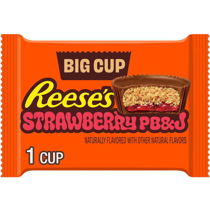 REESE'S Big Cup PB&J Tazas de mantequilla de cacahuete de chocolate con leche y fresa, 1.4 oz (paquete de 16)