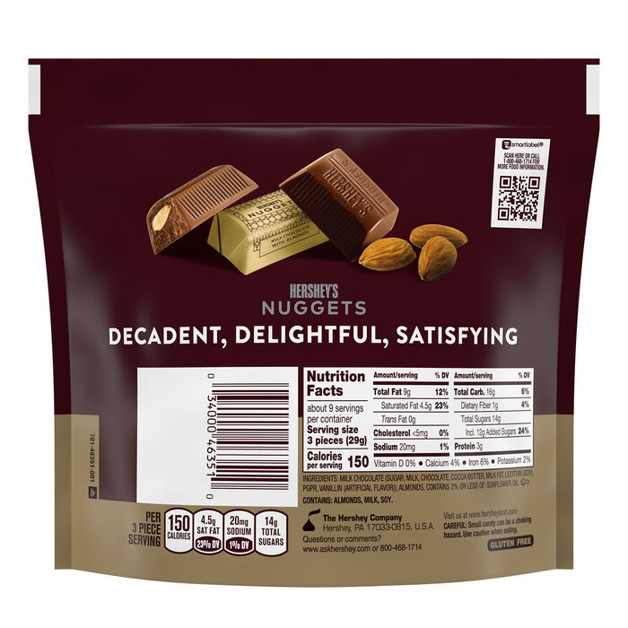 HERSHEY'S NUGGETS Milk Chocolate with Almonds Candy Share Pack, 8.8 oz