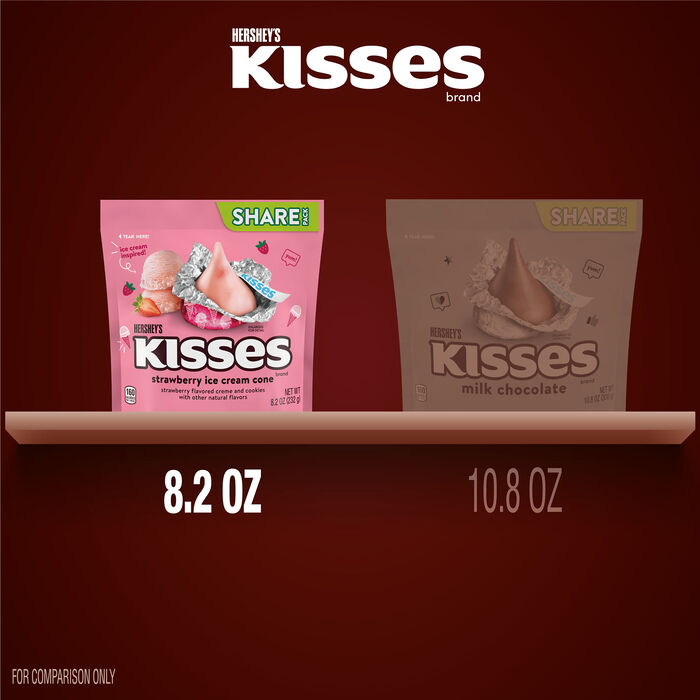 HERSHEY'S KISSES Strawberry Ice Cream Cone Flavored Candy Share Pack, 8.2 oz