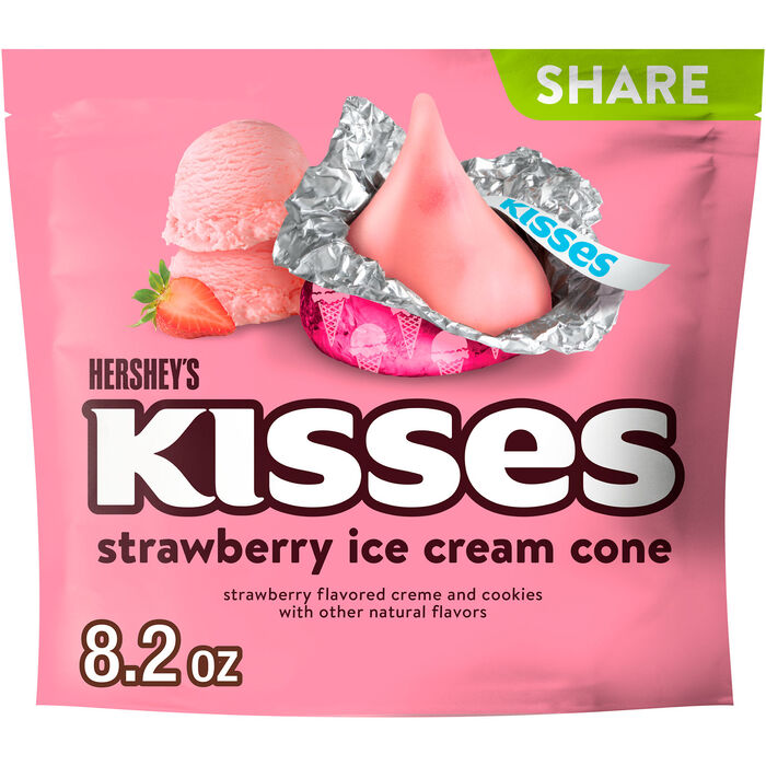 HERSHEY'S KISSES Strawberry Ice Cream Cone Flavored Candy Share Pack, 8.2 oz