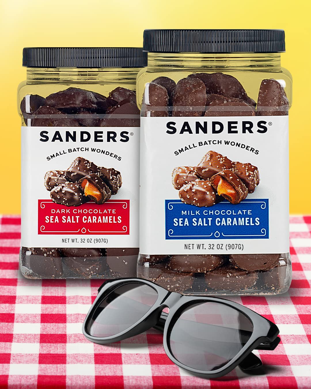Sanders Milk Chocolate Sea Salt Caramels (32 oz Tub) – Handcrafted Small Batch Slow Cooked Caramel, Sea Salt Chocolate with Rich Indulgent Flavor, Sweet & Salty