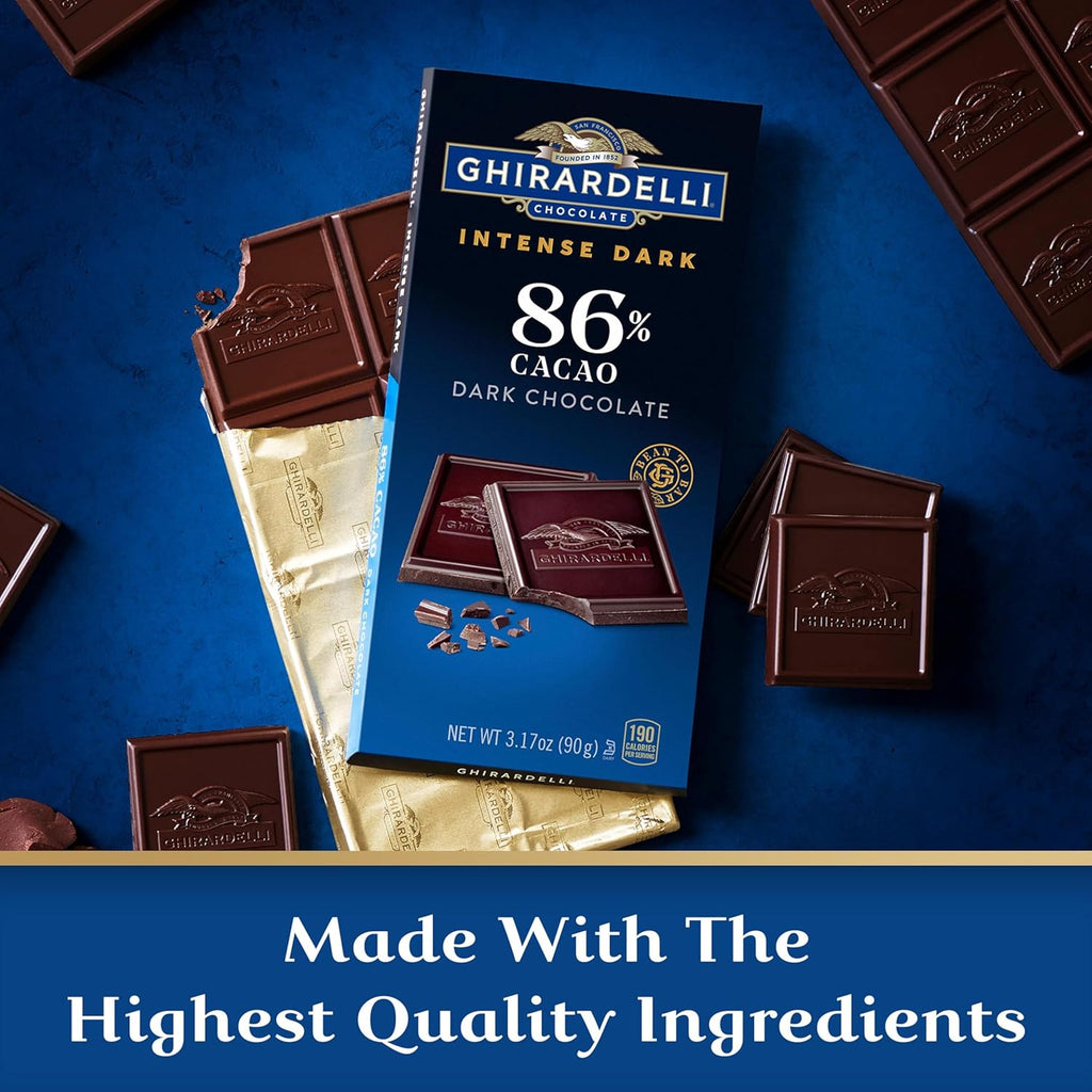 GHIRARDELLI Intense Dark 86% Cacao Chocolate Bar, 3.17 oz – Bold Extra Dark Chocolate with Rich Cocoa Notes