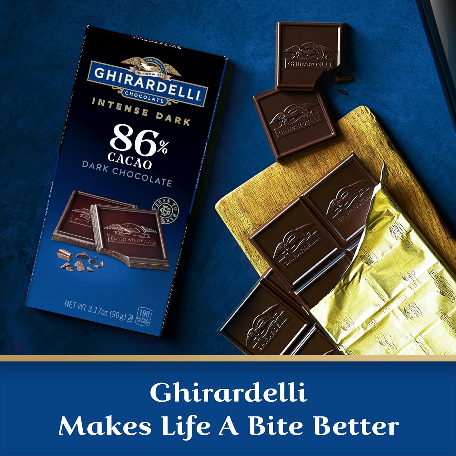 GHIRARDELLI Intense Dark 86% Cacao Chocolate Bar, 3.17 oz – Bold Extra Dark Chocolate with Rich Cocoa Notes