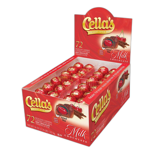 Cella's Milk Chocolate Covered Cherries – Premium Cherry Cordial Candies – Individually Wrapped with Display Box - Peanut Free, Gluten Free – 72 Count, 2.25 Pounds (Pack of 1) Main image