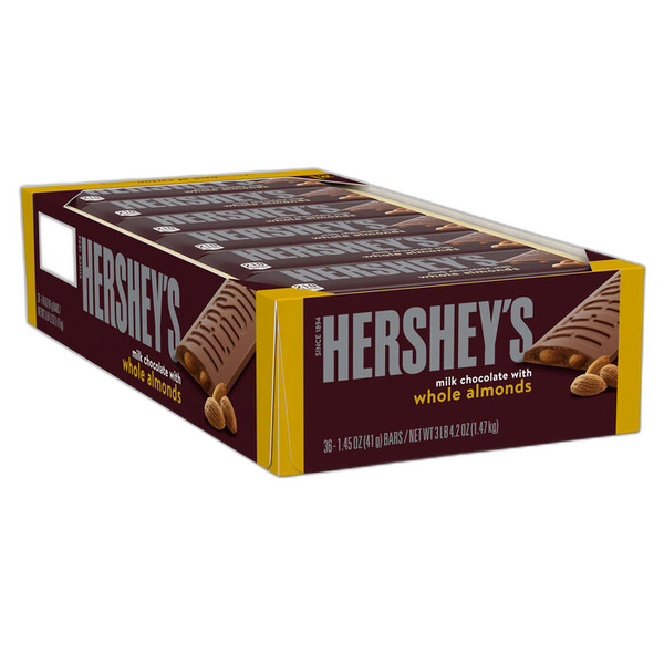 HERSHEY'S Milk Chocolate with Whole Almonds Candy Bars, 1.45 oz (36 Count)