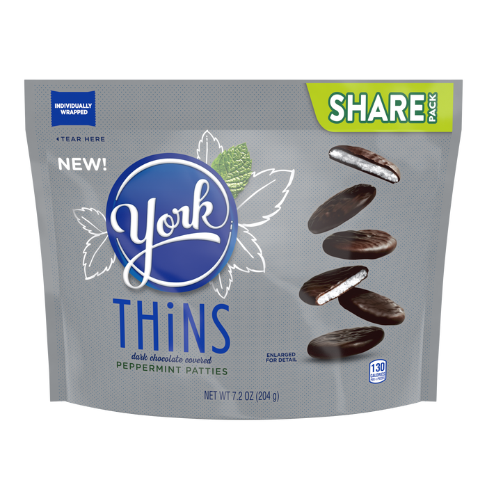 YORK THiNS Bombones de menta con chocolate oscuro en miniatura, bolsa de caramelos de 7.2 oz