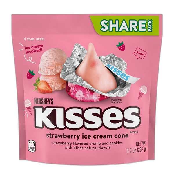 HERSHEY'S KISSES Strawberry Ice Cream Cone Flavored Candy Share Pack, 8.2 oz