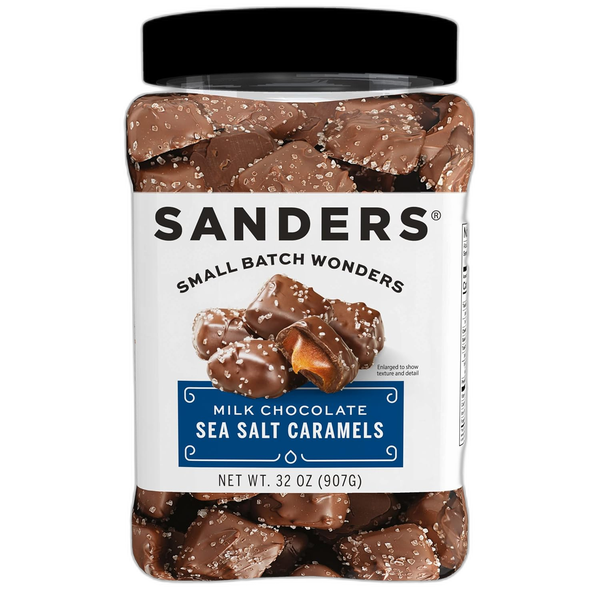 Sanders Milk Chocolate Sea Salt Caramels (32 oz Tub) – Handcrafted Small Batch Slow Cooked Caramel, Sea Salt Chocolate with Rich Indulgent Flavor, Sweet & Salty Main image